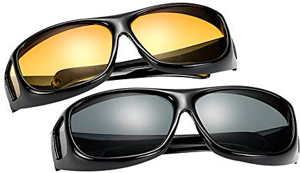 BOZEVON Überzieh-Sonnenbrille für Herren und Damen - Nachtsichtbrille | Sonnenbrille UV400 Fit-over für Brillenträger 2er-Set, 2 Stück Sonnenbrille