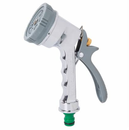 Garden Mile 6 Function Garden Hose Spray Gun – Heavy Duty Chrome Plated Hose Nozzle with Locking Handle & Universal Snap Connector for Watering, Car Washing & Patio Cleaning