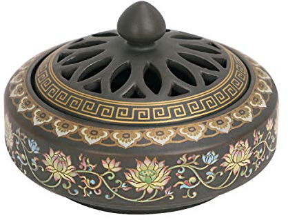 Keramik Weihrauchbrenner Räuchergefäß Räucherstäbchenhalter Halter Rund Chinesisch Porzellan Räucherschale mit Feuerfeste Matte und Deckel für Home Deko Geschenk