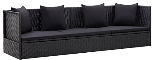 vidaXL Gartensofa mit Auflage und Kissen Poly Rattan Schwarz