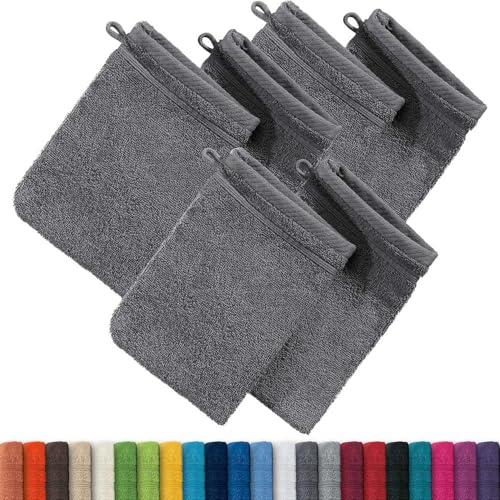 Erwin Müller Waschhandschuh Heidelberg 6er- Pack, 100% Baumwolle anthrazit Größe 15x21 cm - weiche Qualität, saugstark und strapazierfähig - praktisch durch Schlaufe