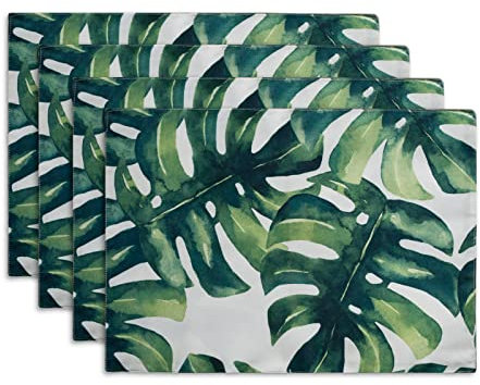 Manteles Individuales Hojas Verde Esmeralda Salvamanteles Individuales Mesa Juego de 2 manteles Individuales Lavables Antimanchas Antideslizante Resistente Al Calor bajoplatos Lino 45x30cm