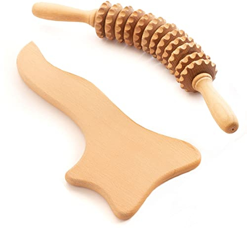 tuuli Anti-celluliter massageset massageapparat massagerulle med handtag gua sha maderoterapi av trä
