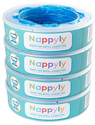 NAPPYLY nappy bin refill cassettes - Compatible with AngelCare and Litter Locker diaper disposal systems - Pack of 4 refills - 7 layer bags add extra protection and lock smells away