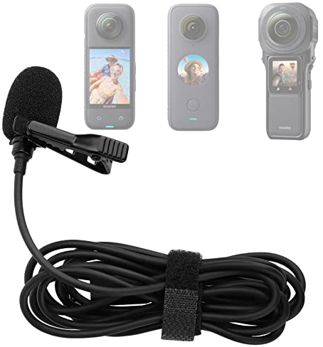 Honbobo Lavalier Microfono Lav a clip Mini Microfono compatibile con Insta360 X3/Insta360 ONE X2/Insta360 ONE RS/OSMO Action 3/DJI Action 2 (for X3/ONE X2/RS 1-inch 360 edition)