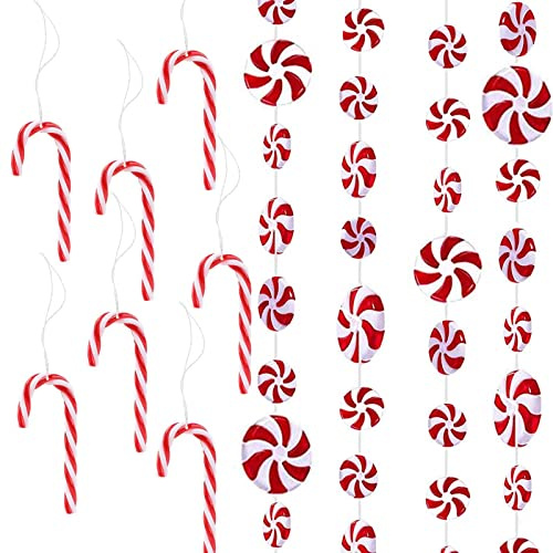 YIEUR 40 Stück Weihnachten Zuckerstangen Süßigkeiten Anhänger Ornament Swirl, Vasenfüller Perlen Schwimmen Kerzen Deko Weihnachtsbaumschmuck Anhänger Acryl Weihnachtsdeko für Christbaumschmuck(Mix)