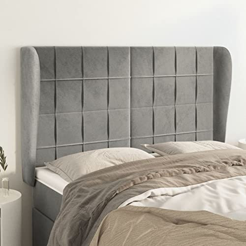 Tidyard Kopfteil mit Ohren Bettkopfteil Bett Kopfteil Kopfenden Betthaupt Kopfteil-Regal Bücherregal-Kopfteil für Bett Bettgestell Bettrahmen Schlafzimmer Hellgrau 147x23x118/128 cm Samt