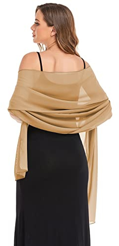 Pukguro Soft Shawls and Wraps for Evening Dresses Chiffon Sheer Wedding Shawl Wraps Scarf for Bridal Accessories Camel 79 * 18''