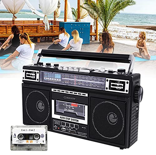 Radio Nastro Vintage, Lettore Cassette, Radio AM/FM/SW 3 Bande, Registratore Vocale Con Microfono Di Registrazione, Due Altoparlanti X- 8 W, Jack Per Cuffie, Supporta Schede USB E SD