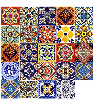 Mexikanische Fliesen Aufkleber 24 Stück, Jahrgang Marokkanische Designs, Badezimmer- und Küchenfliesen Dekoration, Aufklebbar Fliesen Aufkleber Dusche Treppen Küchenrückwand