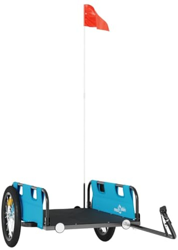 vidaXL Fahrradanhänger, Anhänger für Fahrrad, Lastenanhänger mit Reflektoren Flagge, Transportanhänger Radanhänger, Blau Oxford-Gewebe Eisen