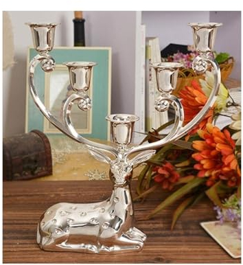 Kerzenständer Kerzensäulenhalter, Wachs-Sets, Silber-Finish, Metall-Kerzenhalter in Rentierform, 5-Armiger dekorativer Kerzenständer, Zink Tischdeko