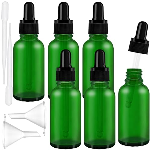 Fahibin 12pcs Compte-Gouttes en Verre de 30 ml, Bouteille à pipette en verre vert,pour Huiles Essentielles, Huiles de Parfum, Massage, Bouteilles de Pharmacie