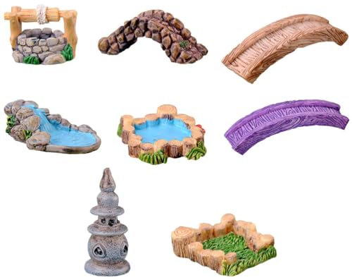 Kisangel 1 Jeu Ornements De Micro Scène Kit Bassin Miniature Figurines Mini Pont Petite Piscine Accessoires D'extérieur Ornement Photo Pont De Jardin Bac à Sable Résine Enfant Maison Rural