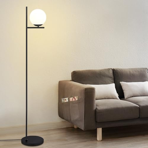 ZMH Stehlampe Wohnzimmer Industrial Standleuchte Schwarz Modern | Stehleuchte mit Fußschalter Metall Design aus Weiß Glas Standlampe E27 Vintage Bodenlampe für Schlafzimmer Büro kinderzimmer