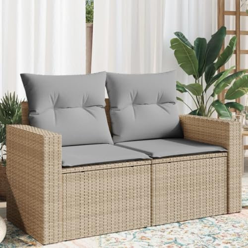Festnight 2-Sitzer Gartensofa,Lounge Set Mit Stauraum Wasserfestem,Gartenlounge Rattan Beige-8,Rattan Lounge Set Gartenmöbel Rattan Lounge Set,Ecksofa Ecklounge Outdoor Sofa mit Kissen Balkonmöbel