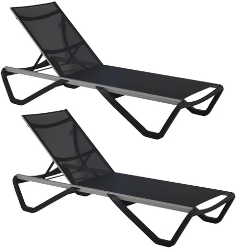 PAPATYA 2er-Set Sonnenliege, Aluminium Gartenliege Sonnenliege für Garten Terrasse & Balkon mit Verstellbarer Rückenlehne Stapelbar Liegestuhl bis 200 KG Anthrazitgrau