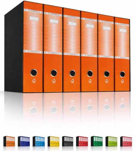 LogicaShop UBOX Classeurs à anneaux A4 Grands avec étui, faudons Archive, classeurs de documents dossier bureau, dox enregistreur à levier classeur (6 pièces protocole, orange, dos 8)