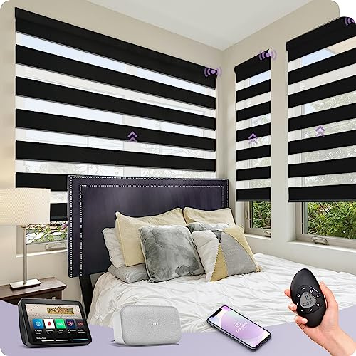 Graywind Motorisierte Doppelrollo mit Strukturierter Webart, Verdunkelung & Lichtdurchlässig, nach Maß Elektrische Duo Rollo für Fenster, Wiederaufladbar, Alexa Google Kompatibel, Luxury Black