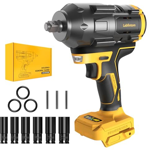 Labfintom Cordless Impact Wrench for 18V Batteries, 1/2 High Torque Impact Gun, 900Ft-lbs(1200N.m) Brushless Power Impact Driver with 4-Mode Speed, 6 Sockets (Battery NOT Included)
