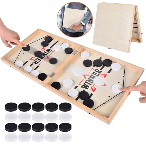 Aragallant Sling Puck Spiel, Tischhockey Brettspiel Groß, Hockey Brettspiel Spielzeug, Fast Sling Puck Game, Katapult Brettspiel Holz, Eltern-Kind Interaktion Schachbrett Tisch-Desktop-Partyspiele
