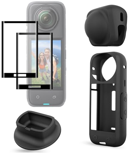 FiTSTILL Protector Set for INSTA 360 X4,Optical Tempered Glass Screen Protectors + Protective Case + Silicone Lens Cover + Silicone Support Base, X4 Protective Accessories