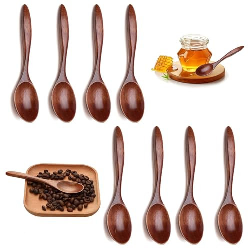 8PCS Honey Spoon, Wooden Honey Spoon, Wooden Teaspoons, Natural Nanmu Small Spoon,Small Wooden Spoons for Hot Chocolate, Honey, Coffee, Tea, Sugar,Rice Kids Spoons Kitchen Accessories