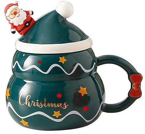 Mraimoy Tasse à café en céramique, tasse de Noël en céramique, cuillère à café en céramiques avec couvercle de poignée ensemble de tasse de Noël