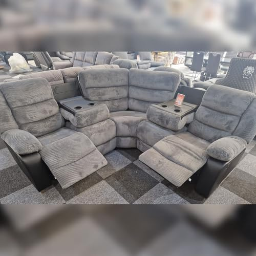 Rio Cord Fabric Recliner Sofa With Cupholders - Manual Recliner Sofa - Grey and Black (Corner)