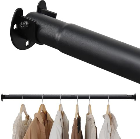 Closet Rods for Hanging Clothes, 40 to 212cm Adjustable Metal Closet Rod, Heavy Duty Extendable Wardrobe Rod, 1.1” Diameter Retractable Clothes Rail for Closet Wardrobes Laundry RV, Black