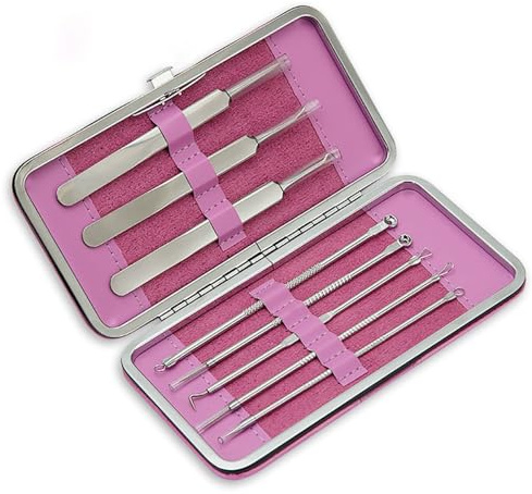8 herramientas para eliminar puntos negros, extractor de acné de acero inoxidable, herramienta de eliminación de espinillas y espinillas con estuche para el cuidado facial de la nariz