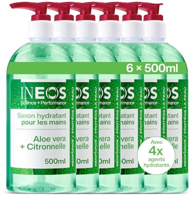 INEOS – Savon Main liquide - Hydratant – Aloe Vera + Citronelle – 6 x 500ml