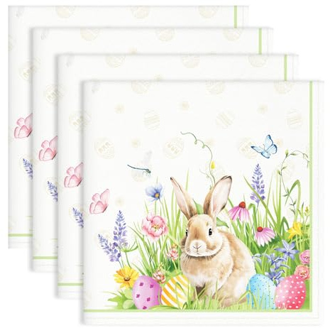 Arquiel Easter Bunny Napkins, 45 cm x 45 cm Egg Grass Dinner Cloth Napkins Set of 4, Washable Cotton Soft Absorbent Square Napkins for Dining Kitchen Party Wedding Decoration