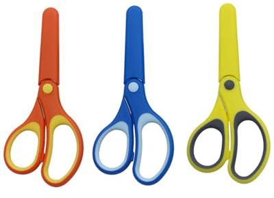 TPZORJX Forbici di Sicurezza per Kids, 3 Pezzi Forbici per Bambini Forbici per Carta Forbici Artigianali Lame Arrotondate Forbici per Scuola Set di Forbici Piccole 14,6 CM, Naranja, azul, amarillo