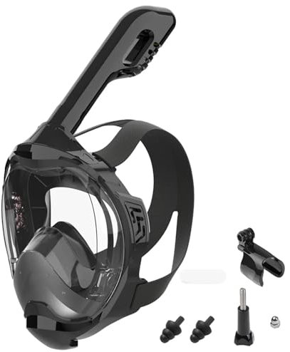 CQJJXKYC Tauchmasken Schnorchelmaske Vollgesichts-Schnorchelmaske mit Dry-Top-Atemsystem und Abnehmbarer Kamerahalterung für Erwachsene(Black,L/XL)