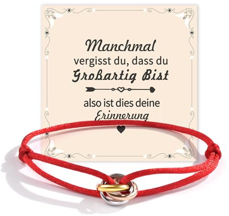 QianSiLi Weihnachts Geschenke Frauen/Männer, Armband mit Ring, Dreifarbig, Rote Glücksarmbänder, Armband für Damen und Herren, Verstellbar, Edelstahl Geburtstagsgeschenke, Valentinstag Geschenke