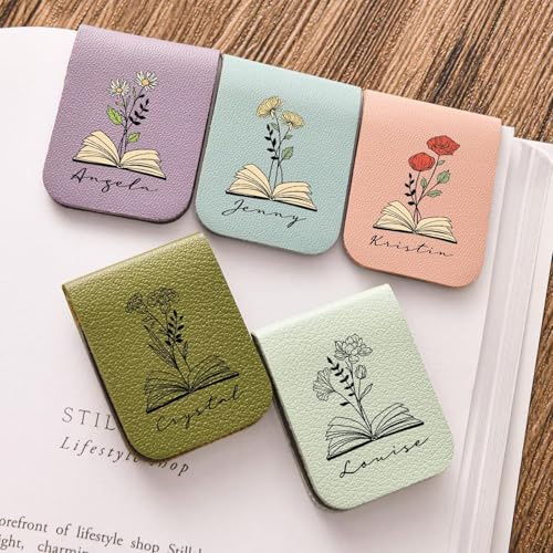 Namens-Lesezeichen mit Geburtsblume, personalisierbares magnetisches Lesezeichen, Buchliebhaber, Geburtstagsgeschenk, Buchzubehör (Stil 2)