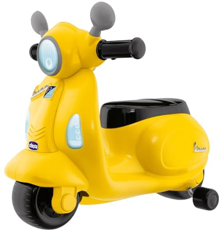 Chicco Vespa för barn, leksaksmotor med elektronisk panel, lampor och ljud, avtagbara stödhjul, max 25 kg - leksaker för barn 1-3 år, gul