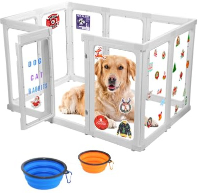 SPOODOR Acrylic Dog Playpen Indoor, 30 H 10 Panels Clear Dog Play Pen | Transparent Puppy Playpen, Easy Assembly. Exercise Pen For Small/Medium Dogs. Indoor Training, Play & Safe Containment