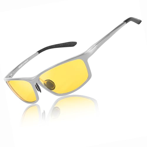 Myiaur Lunettes de conduite de nuit pour homme - Monture en métal - Verres jaunes polarisés - Lunettes de vision nocturne idéales pour la pluie, le brouillard et la conduite de nuit