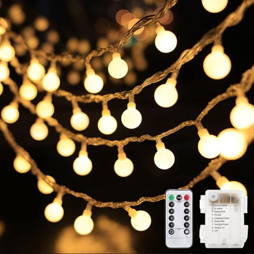 Led Lichterketten Globe Außen,3M 20 LED Lichterkette Kugeln, Warmweiß Kugel Batteriebetriebene Lichterkette,Globe Lichterketten Innen Außen,Batteriebetriebene Lichterketten mit Timer IP65 Wasserdicht