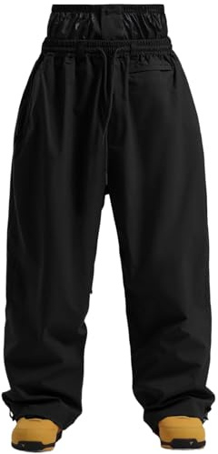 GSOU SNOW Mens Snow Pants Women Baggy Snowboard Pants Loose Fit Insulated Windproof Waterproof for Ski Hiking Winter Outdoor Black