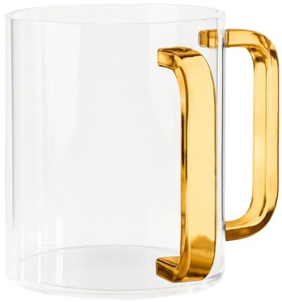 Khen Lucite Washing Cup with Gold Handles | Acrylic Handwashing Vessel | Modern Clear Mug Luxury Bathroom Sink Accessory | Decorative Stylish Household Essential | Elegant Plastic Jug