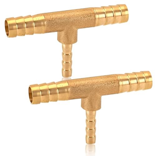 2 stycken T-slangkontakter i mässing, 8 x 6 x 8 mm T slanghylsor, 3-vägs T-formad krokkontakt, T-kontakt med hake för hydraulkretsar och pneumatiska rörledningar