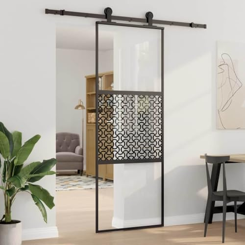 Festnight Puerta Corrediza 76 x 205 cm Puerta Corredera de Deslizante de Cristal Seguridad Puertas Interior para Sala de Estar Salón Oficina, Negro(Se excluyen guia Puerta corredera)#2