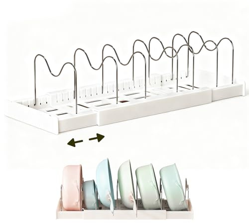 CHXAOM Cupboard Organiser, Baking Tray Storage Rack - Adjustable Expandable Kitchen Organiser, Versatile Pan Lid Holder & Cookware Organiser for Cabinet, Drawer, Pantry Shelf