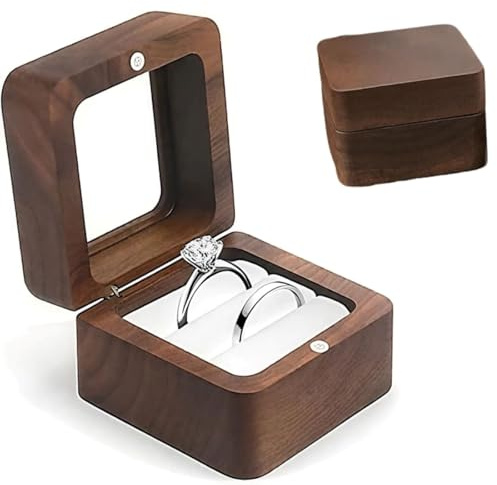 cailiya Ringschachtel Mit Doppeltem Schlitz, Ringbox Holz Weiß Samt Verkleidung, Für Hochzeit, Geburtstagsgeschenk Und Täglichen Gebrauch