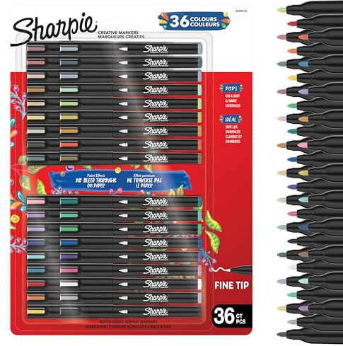 Sharpie Creative Marker Pennarelli Acrilici per Hobby Creativi | Pennarelli a base d'acqua con punta fine | Toni caldi | Ideali per Fai da Te Decorazioni e Scuola | Set da 36