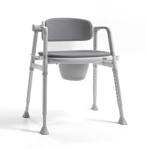 Toilettenstuhl mit Eimer & Armlehnen – höhenverstellbar, gepolstert & stabil bis 136 kg – Duschstuhl/Nachtstuhl für Senioren