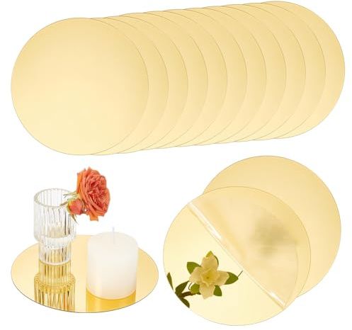 NBEADS 24 Specchi Rotondi Acrilici per Centrotavola, Specchi da 15 cm per Torte Candele Decorazioni Murali Matrimonio Doccia Feste Natale Spessore 0.8 mm, Oro